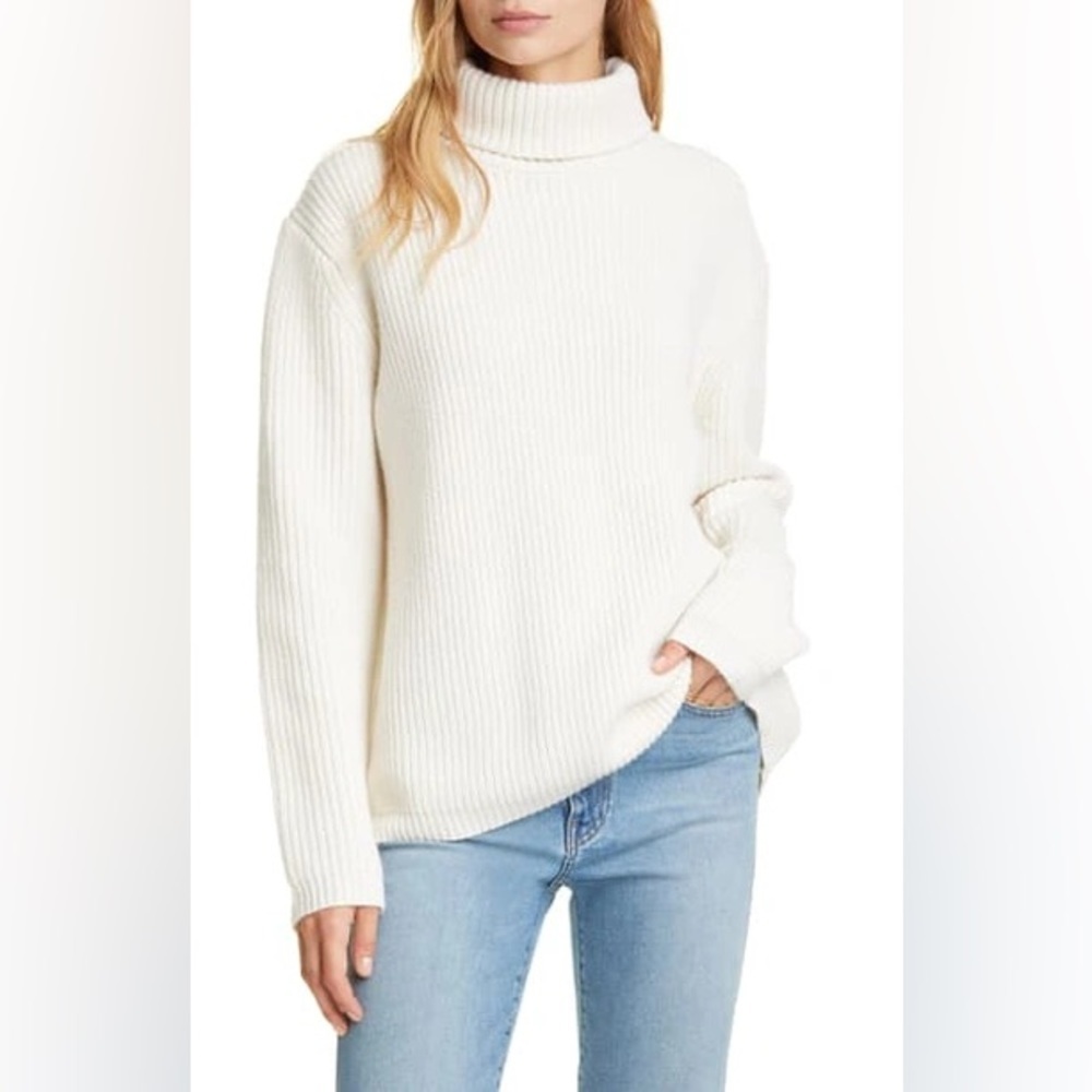 Jenni Kayne Ribbed Cashmere Turtleneck Sweater Ivory White Neutral